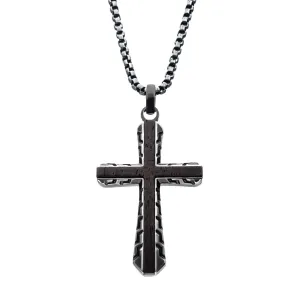 Antiqued Gun Metal Ebony-Inlay Cross Pendant