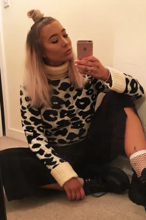 Apricot Leopard Crop Roll Neck Jumper - Halley