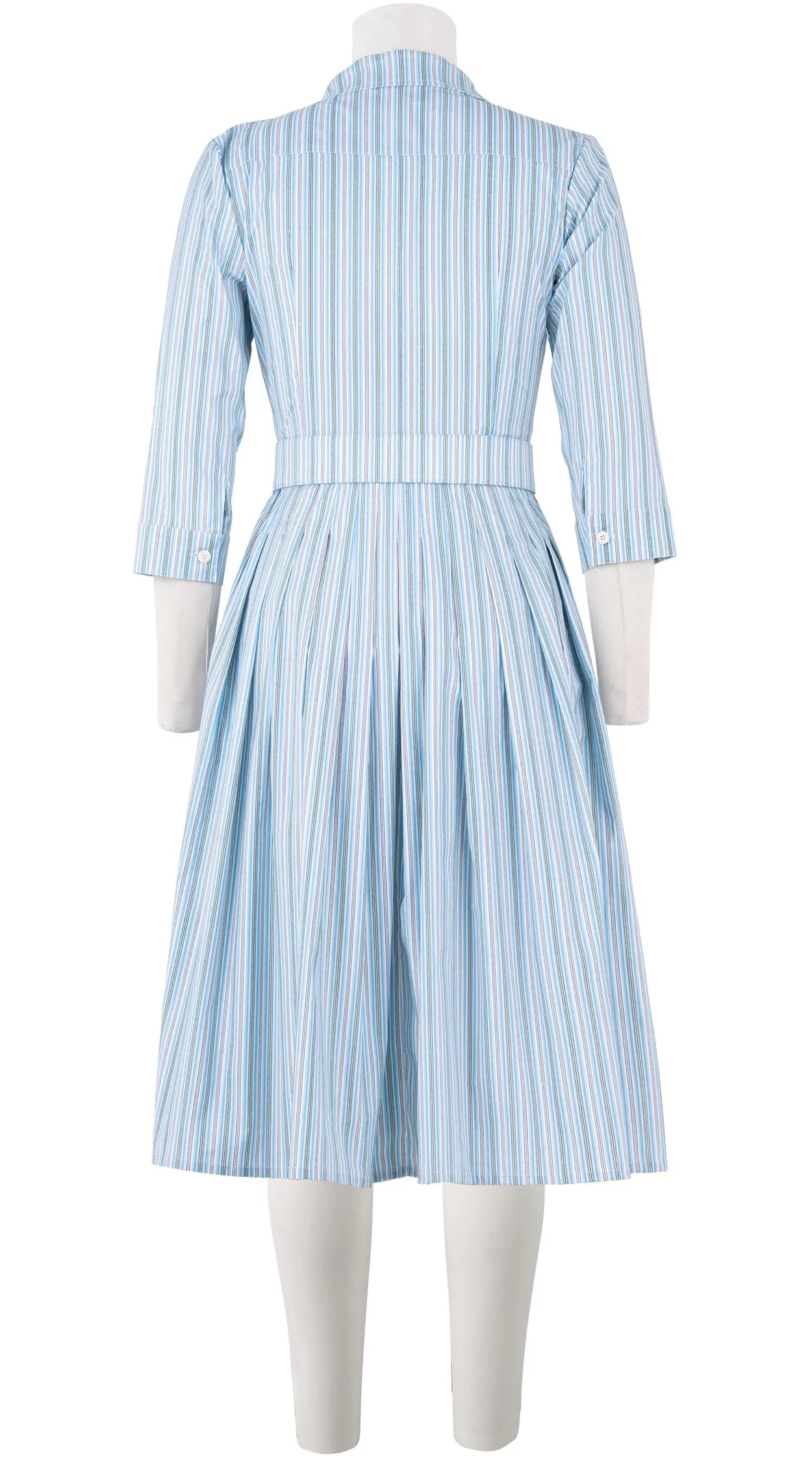 Audrey Dress #2 Shirt Collar 3/4 Sleeve Long Length Cotton Stretch (Napoli Stripe Pastel)