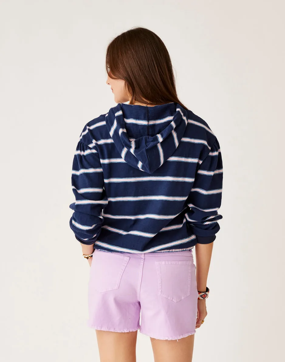 Birdie Slub Hoodie: Navy Rugby Stripe