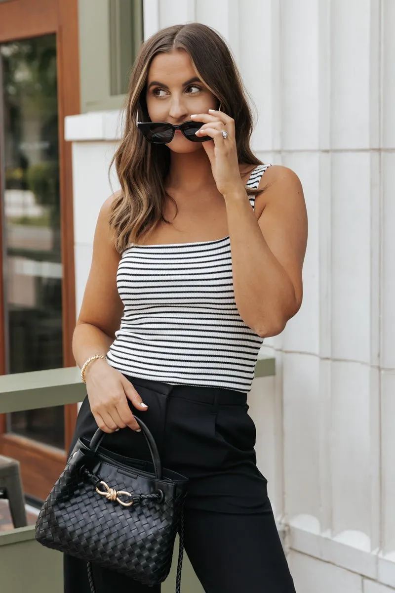 Black Striped Square Neck Tank Top - FINAL SALE