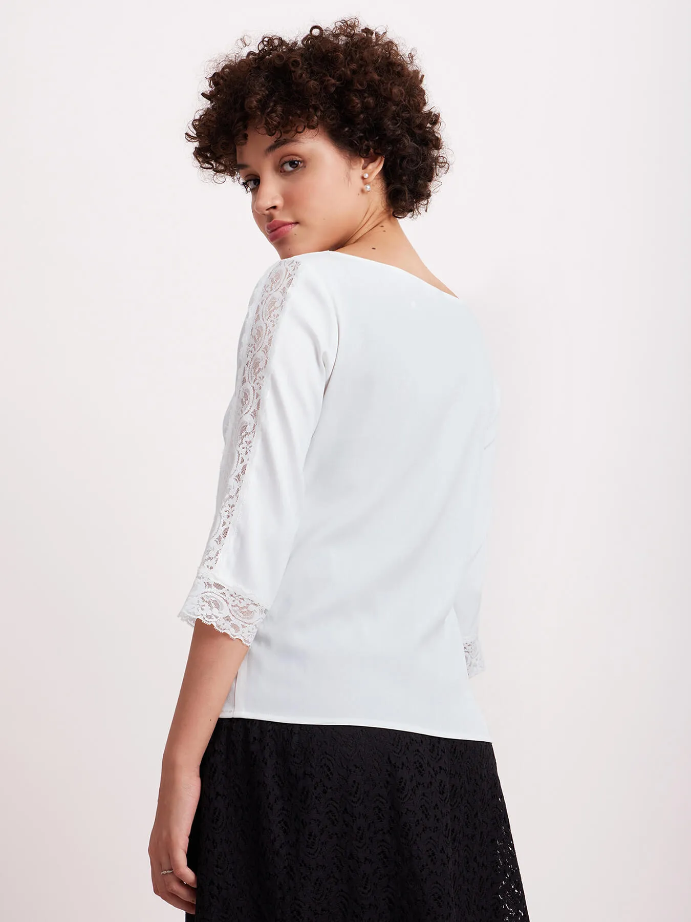 Boat Neck Lace Top - White