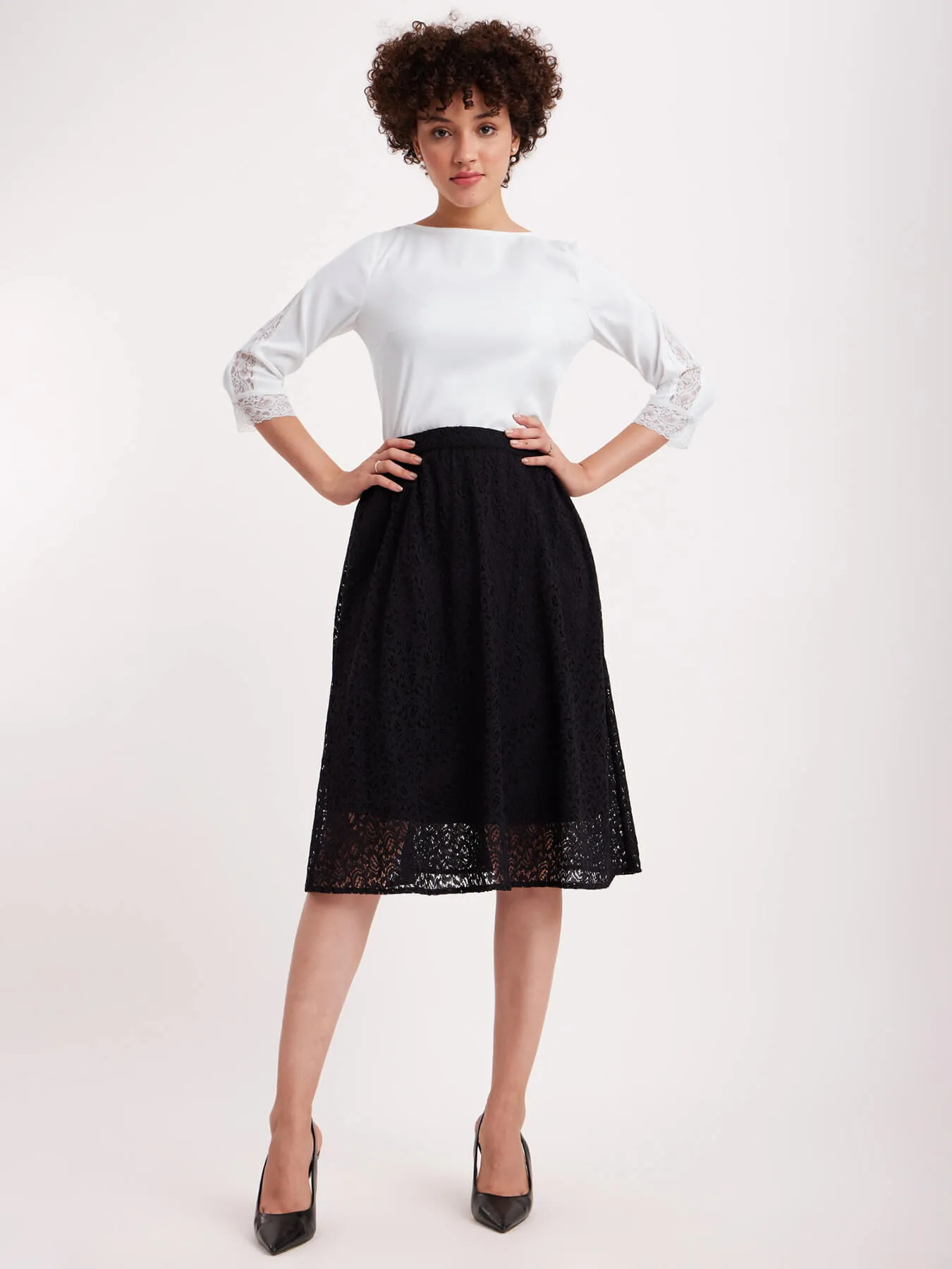 Boat Neck Lace Top - White