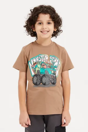 Boys Beige Monster Car Graphic T-Shirt