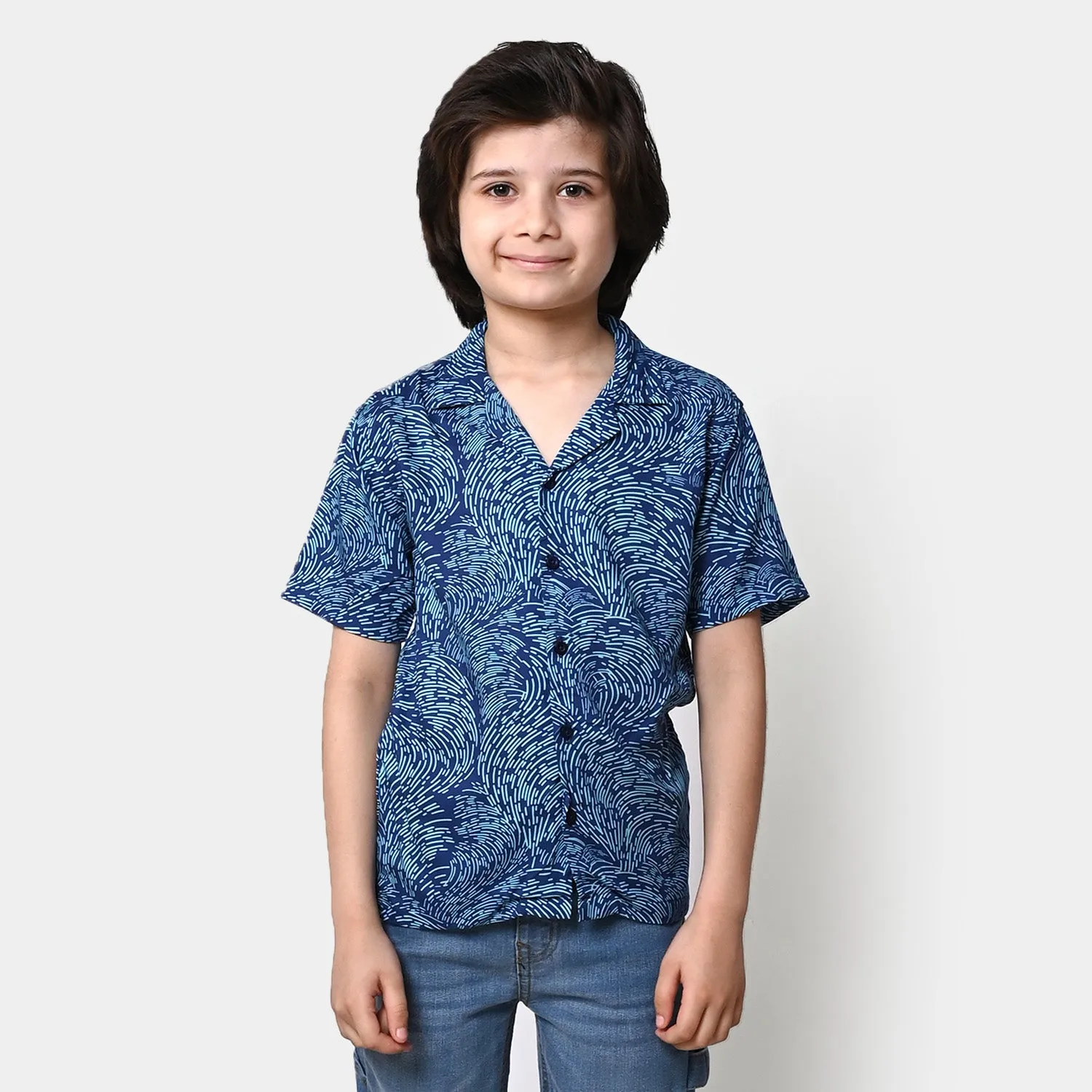 Boys Cotton Casual Shirt Illusion - Royal Blue