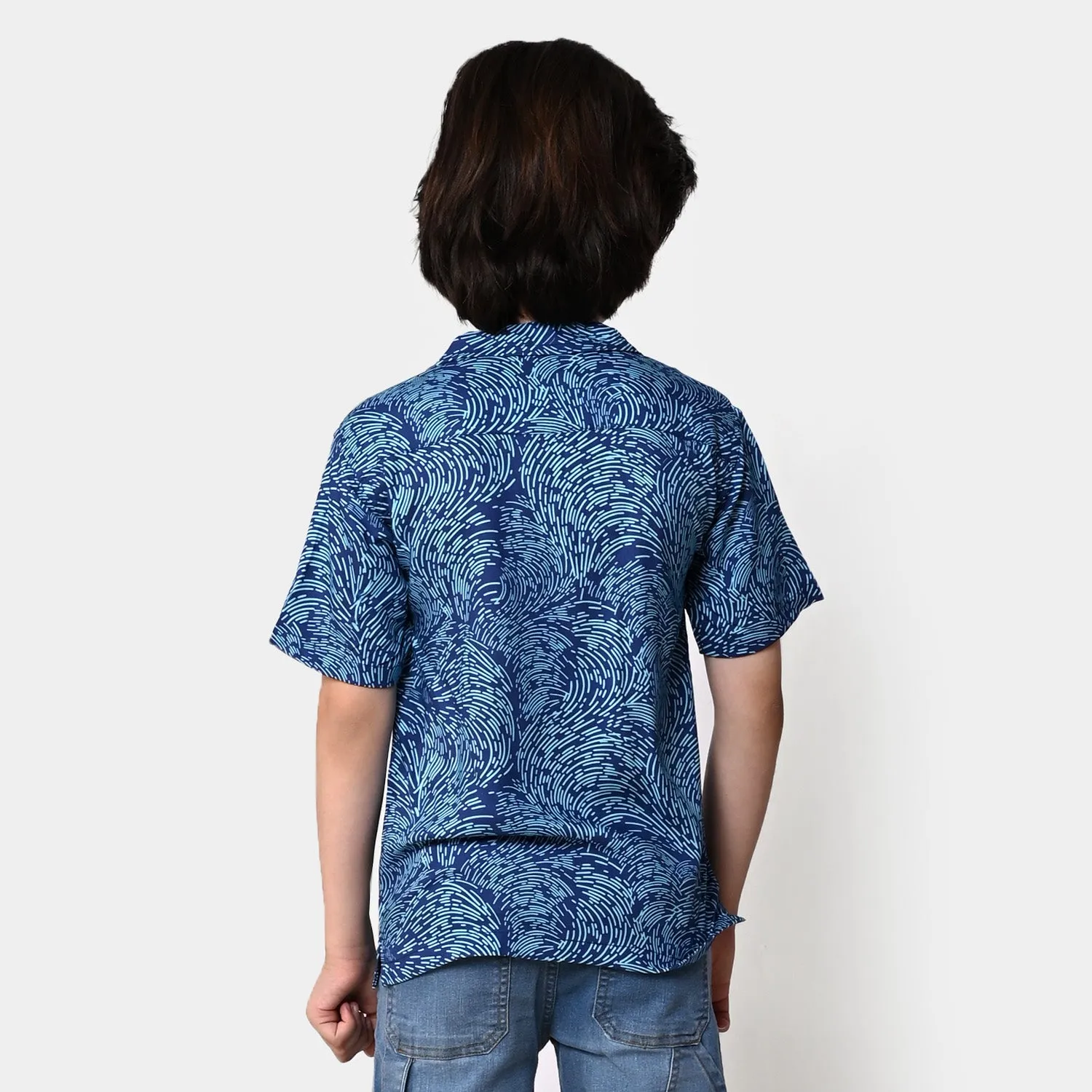 Boys Cotton Casual Shirt Illusion - Royal Blue