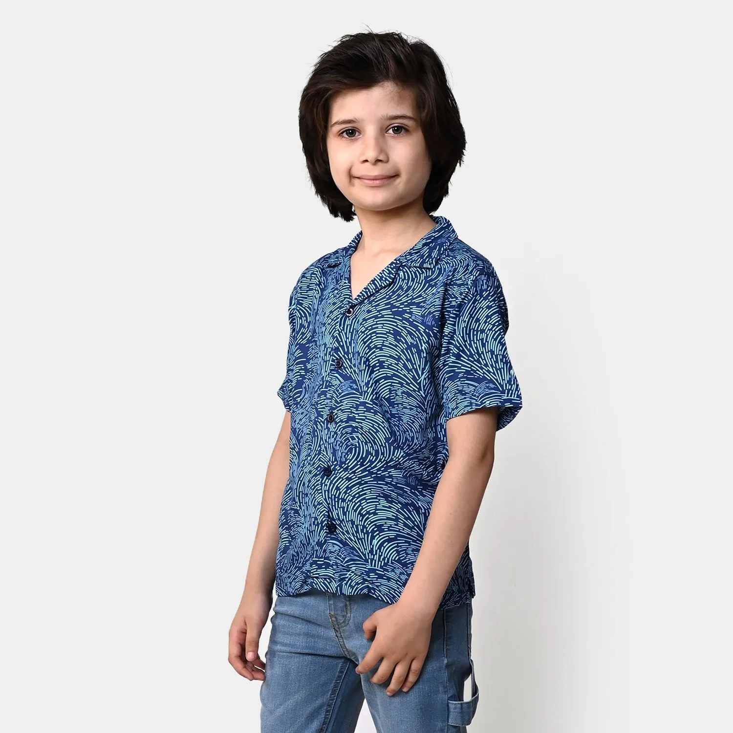 Boys Cotton Casual Shirt Illusion - Royal Blue