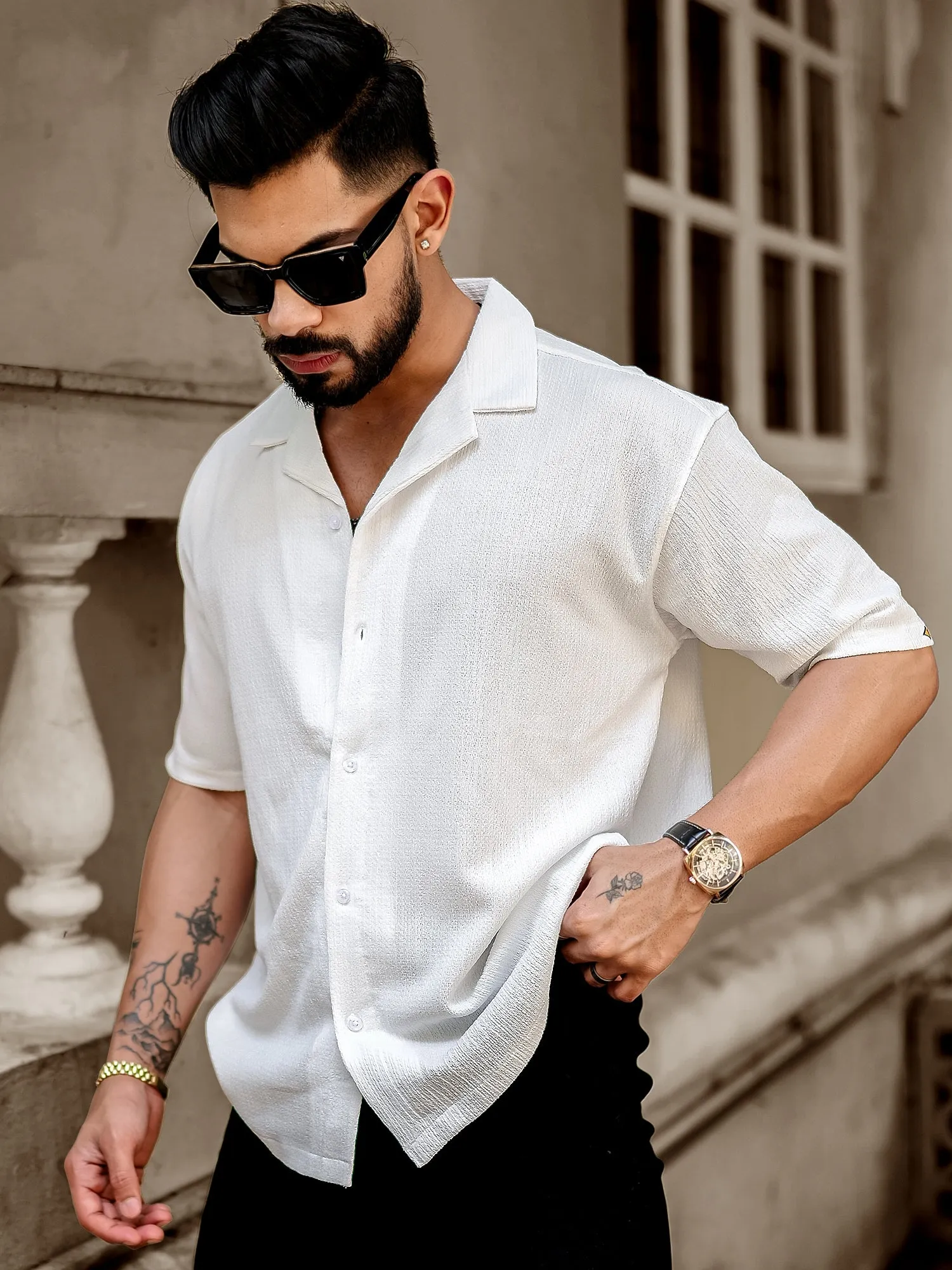 Bubble White Half Sleeve Shirt