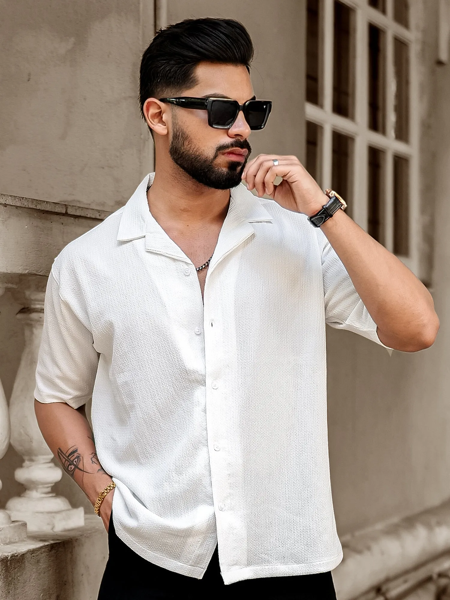 Bubble White Half Sleeve Shirt