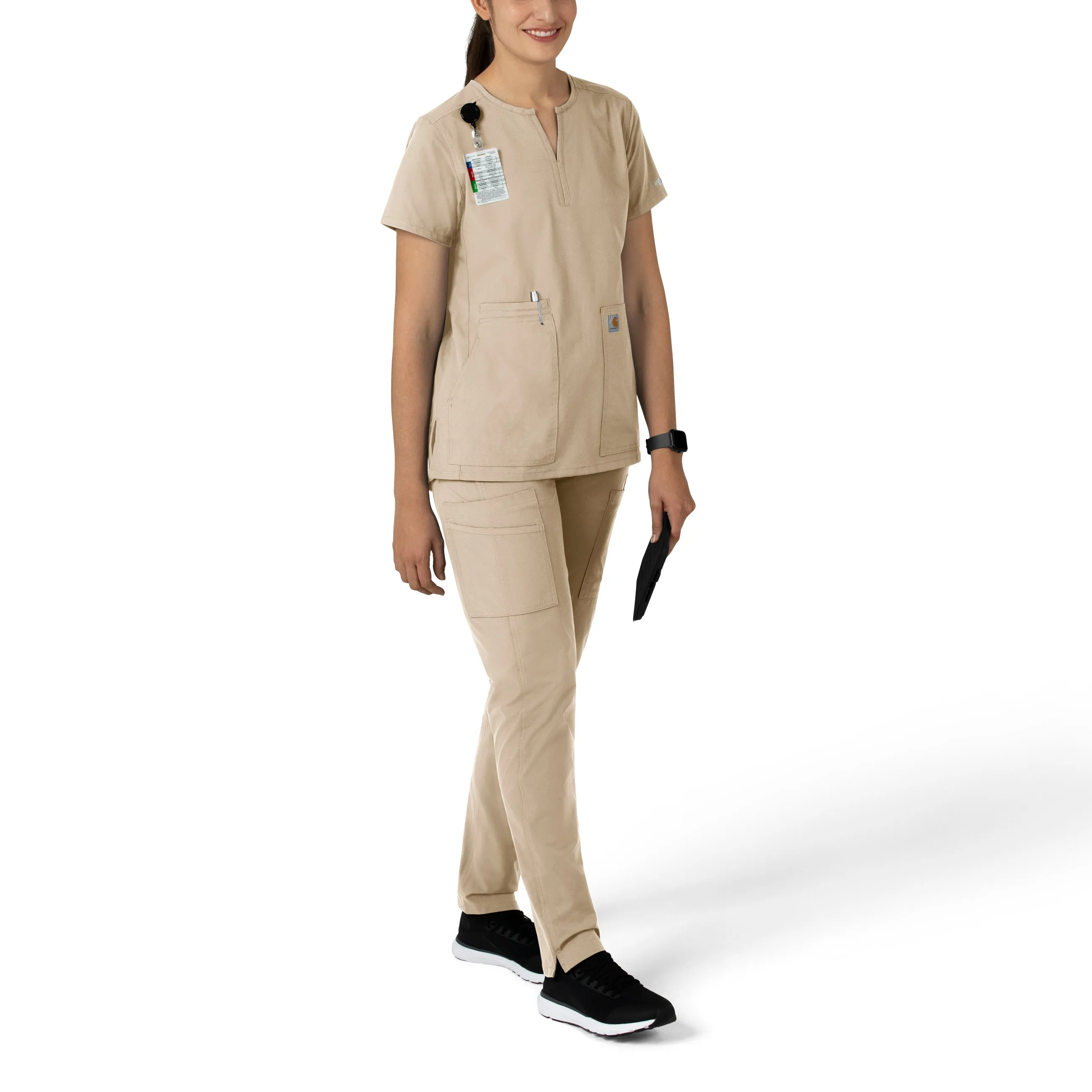 Carhartt Force Essentials Women's Notch Neck Tunic Scrub Top - Khaki