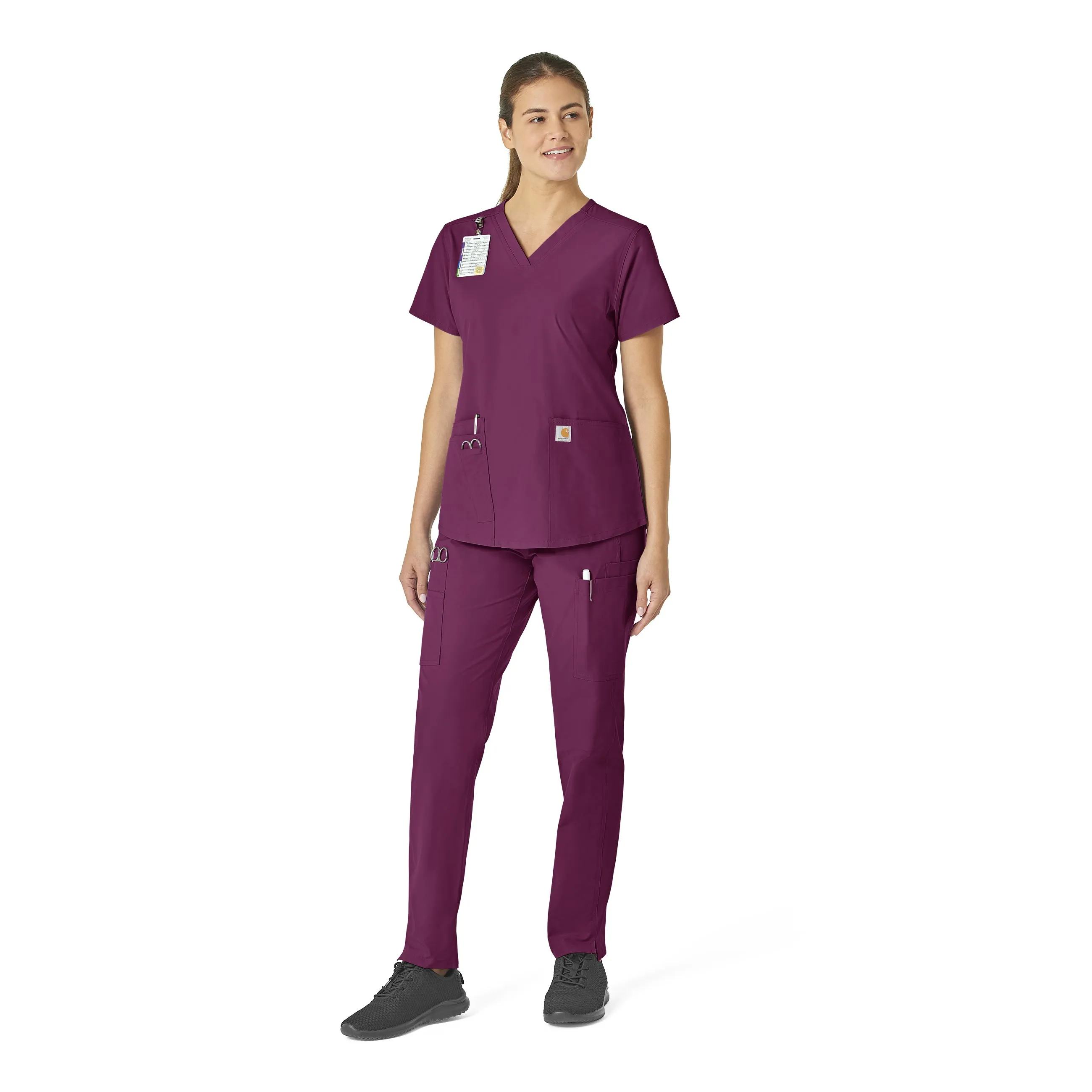 Carhartt Force Essentials Women's V-Neck Scrub Top - Wine