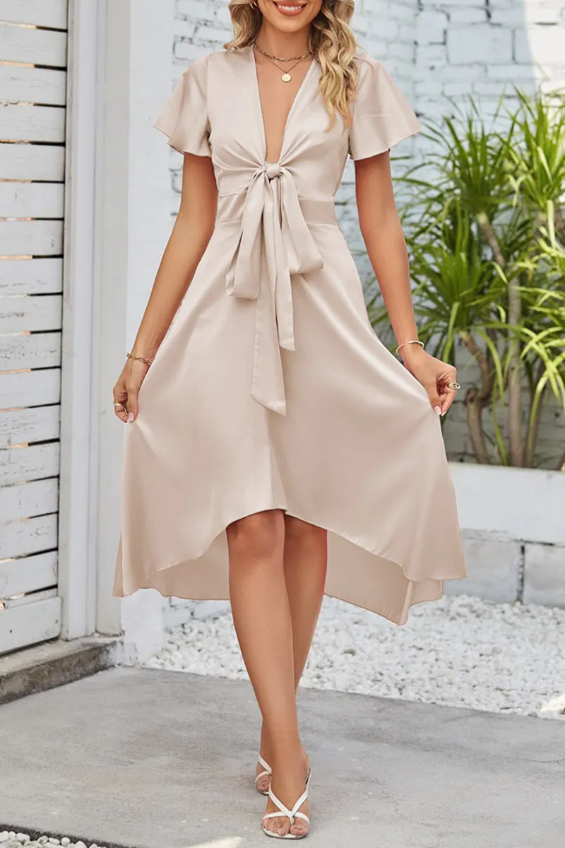 Celebrities Elegant Solid Fold With Bow V Neck A Line Dresses(9 Colors)