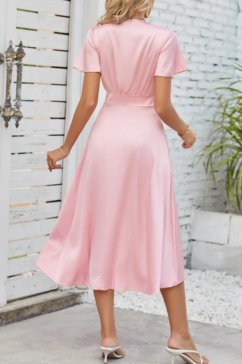 Celebrities Elegant Solid Fold With Bow V Neck A Line Dresses(9 Colors)