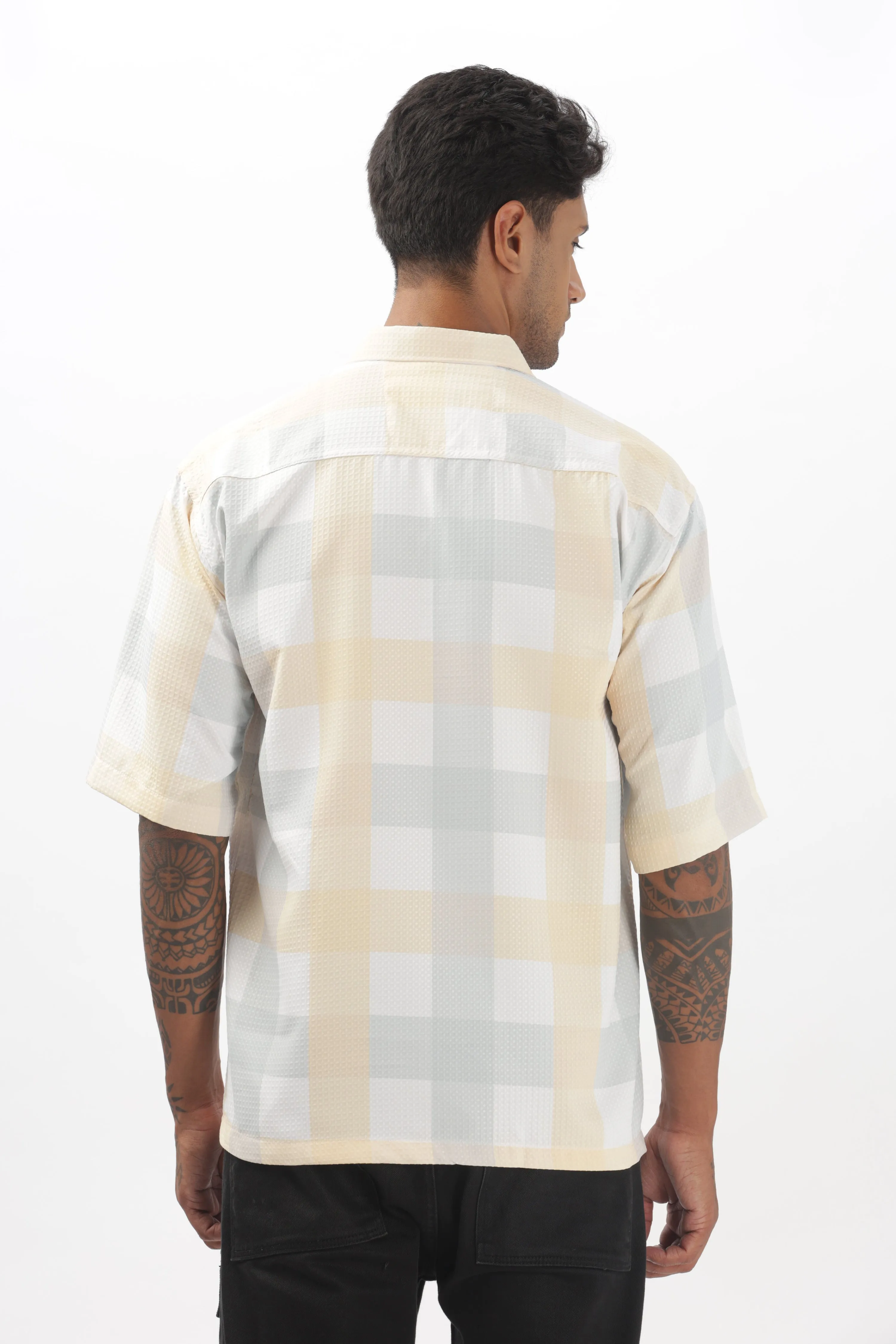 CHECKED CREAM OVERSIZED SHIRT