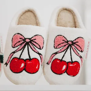 Cherry Bow Fuzzy Slippers