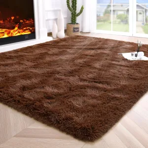 classic Super Soft Fluffy Area Rugs Modern Shag Rug for Bedroom Living Room,Cute Carpets for Kids Nursery Girls Home Dorm,5'x8',White Brown 5' x 8'