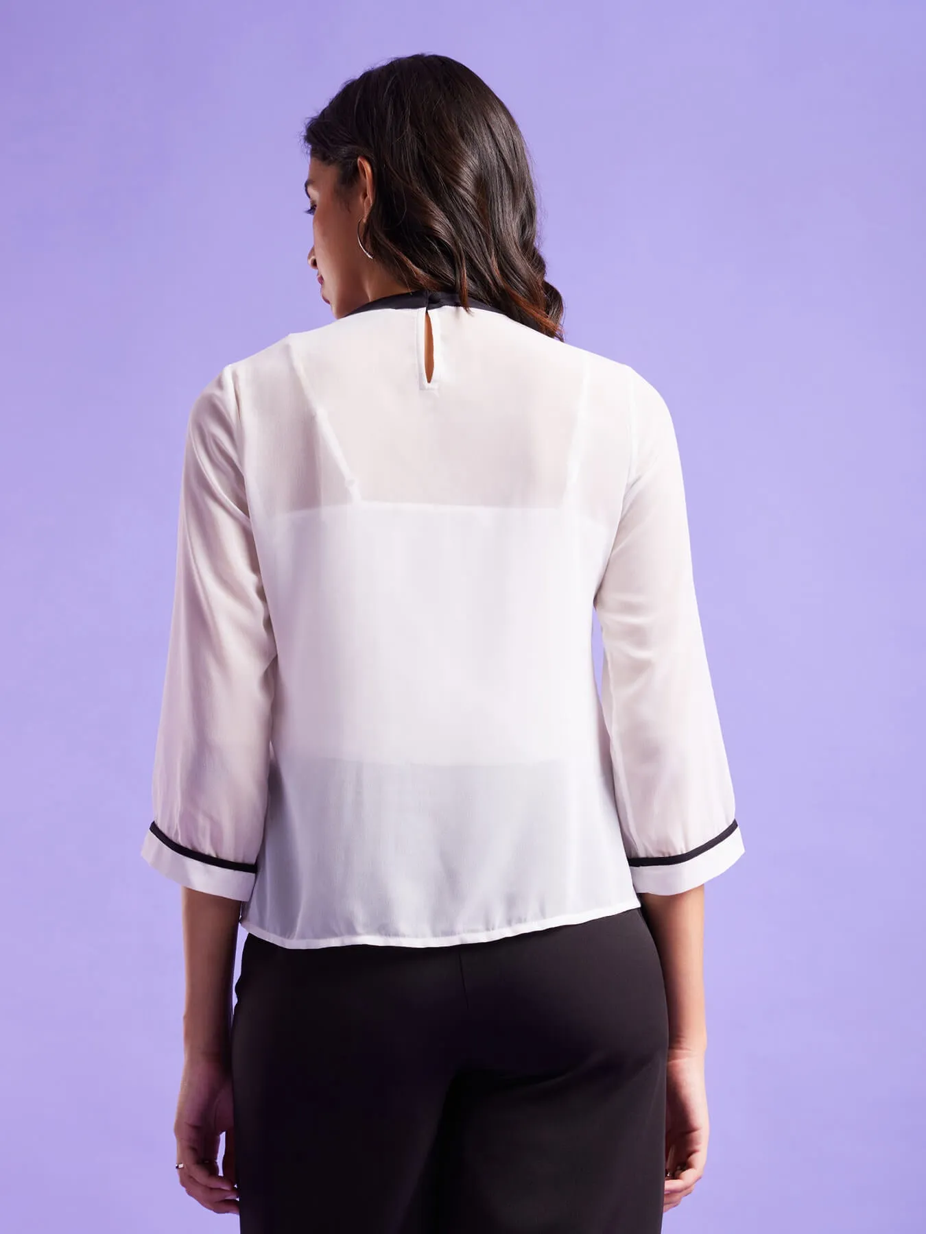 Colour Block High Neck Top - White And Black