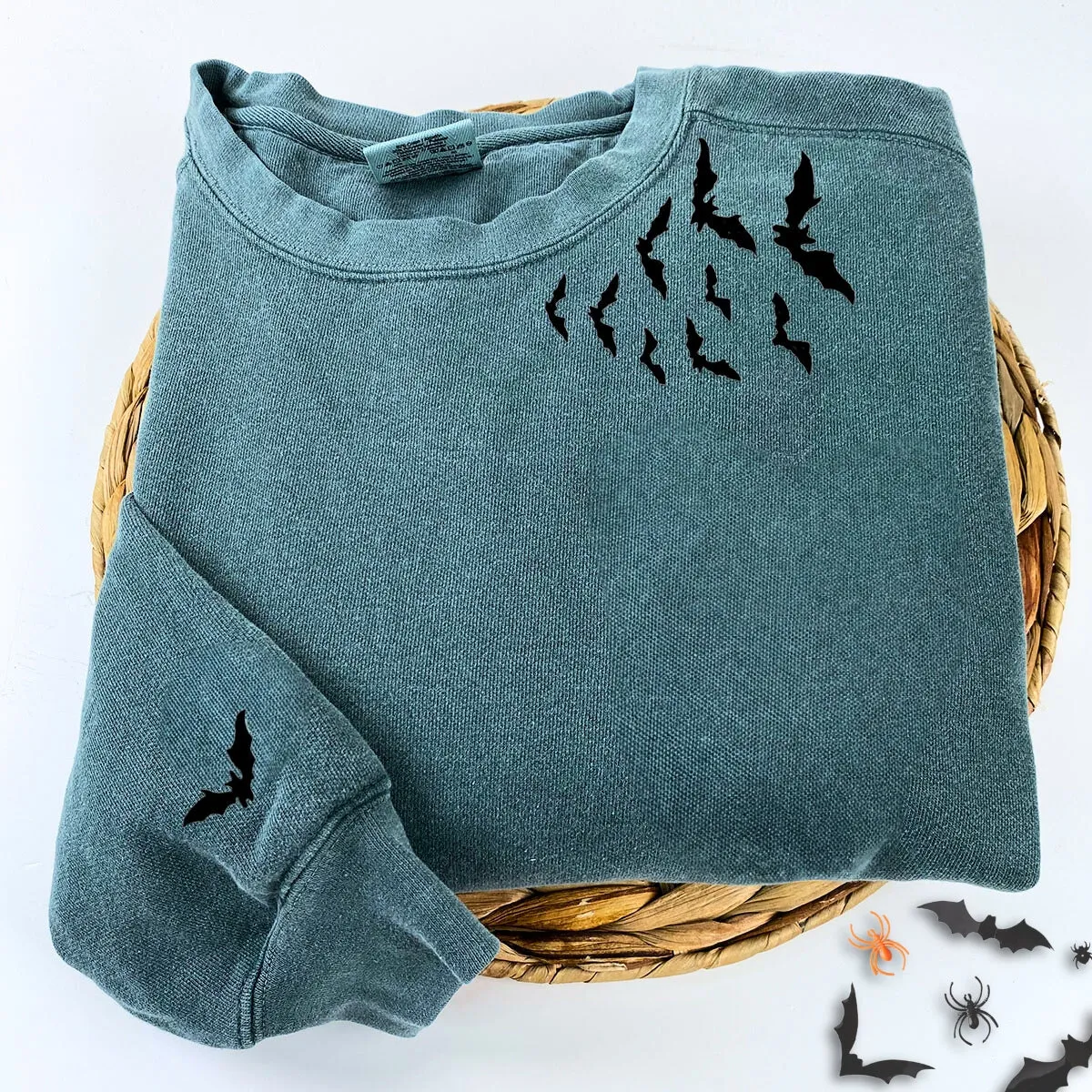 Comfort Color® Embroidered Bats on Neckline Halloween T-Shirt or Sweatshirt