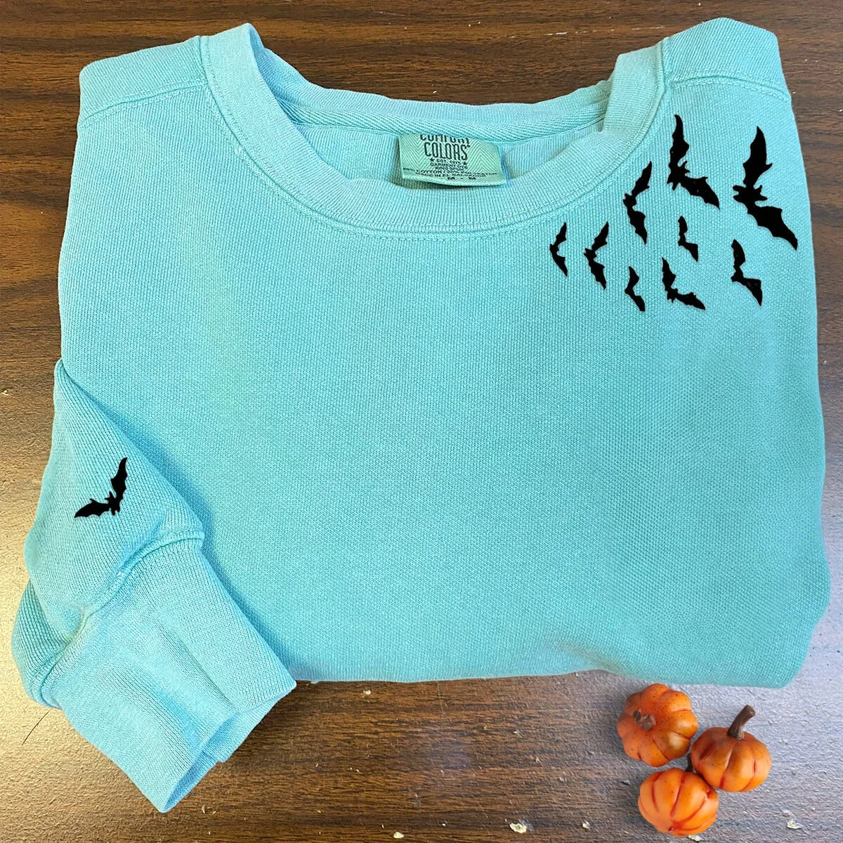 Comfort Color® Embroidered Bats on Neckline Halloween T-Shirt or Sweatshirt