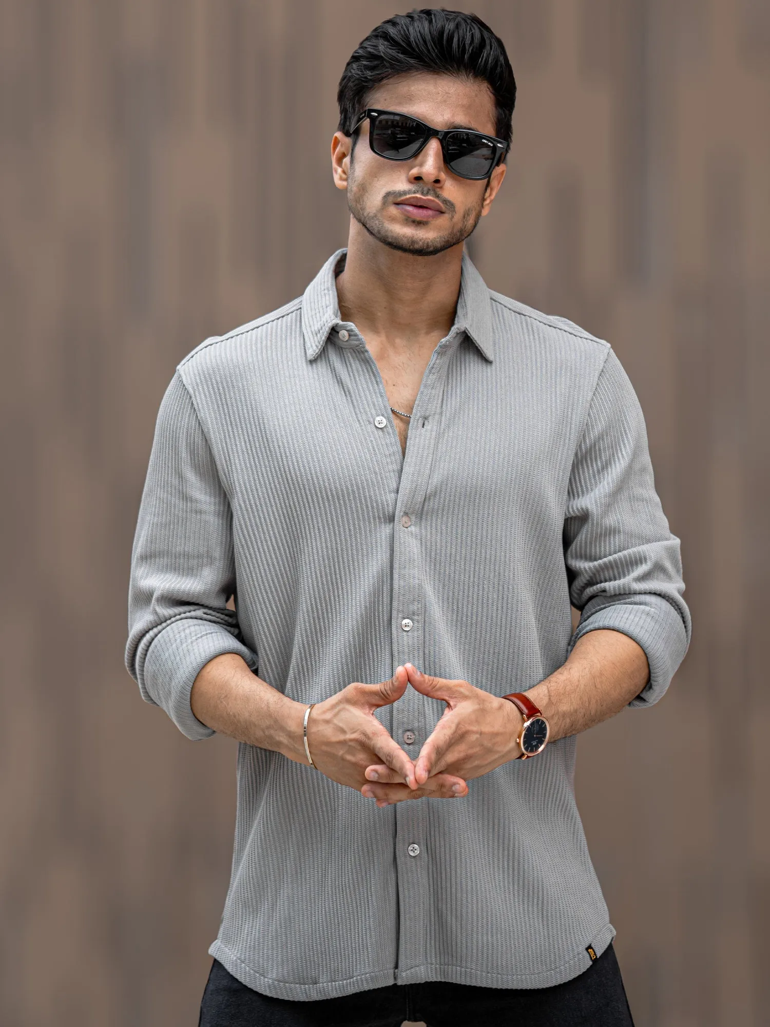 Cord Vertical Textured Light Grey Shirt