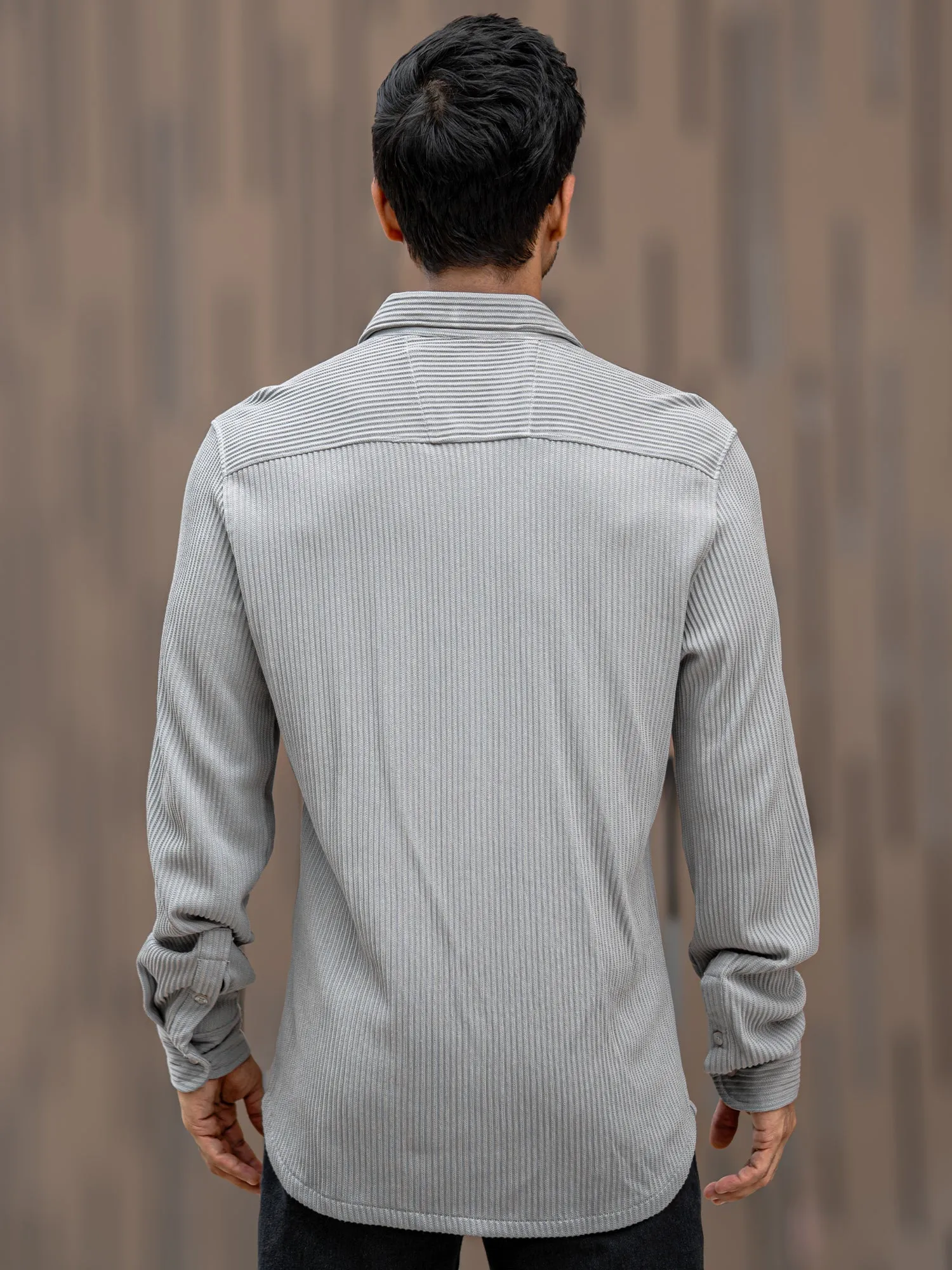 Cord Vertical Textured Light Grey Shirt