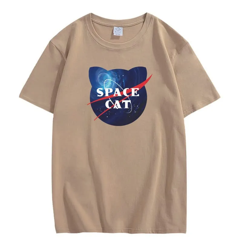 CORIRESHA Space Lover Casual Crew Neck Short Sleeve Cute Cat Plus Size Unisex T-Shirt