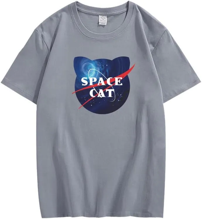 CORIRESHA Space Lover Casual Crew Neck Short Sleeve Cute Cat Plus Size Unisex T-Shirt