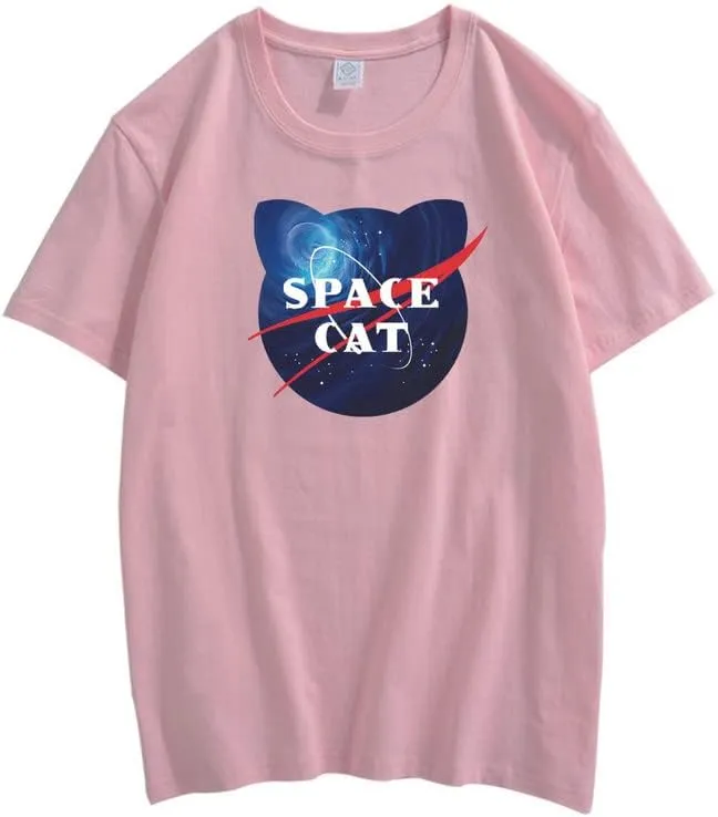 CORIRESHA Space Lover Casual Crew Neck Short Sleeve Cute Cat Plus Size Unisex T-Shirt