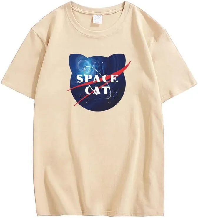 CORIRESHA Space Lover Casual Crew Neck Short Sleeve Cute Cat Plus Size Unisex T-Shirt