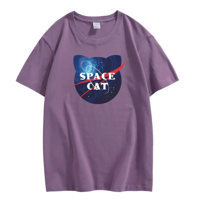 CORIRESHA Space Lover Casual Crew Neck Short Sleeve Cute Cat Plus Size Unisex T-Shirt