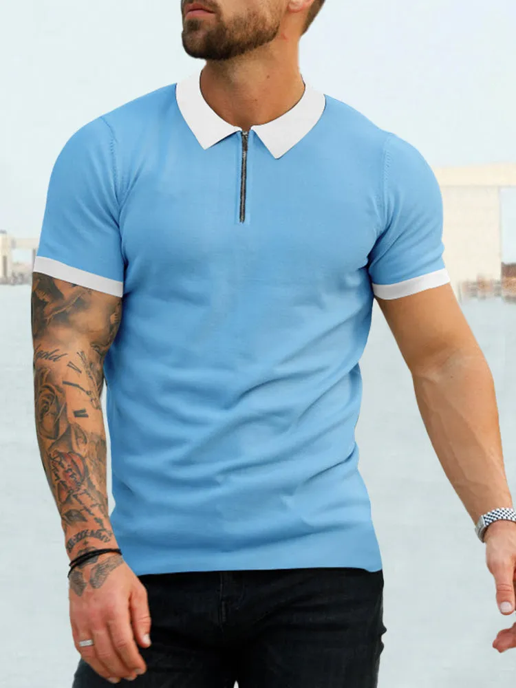 Cozy Splicing Short Sleeves Polo Shirt