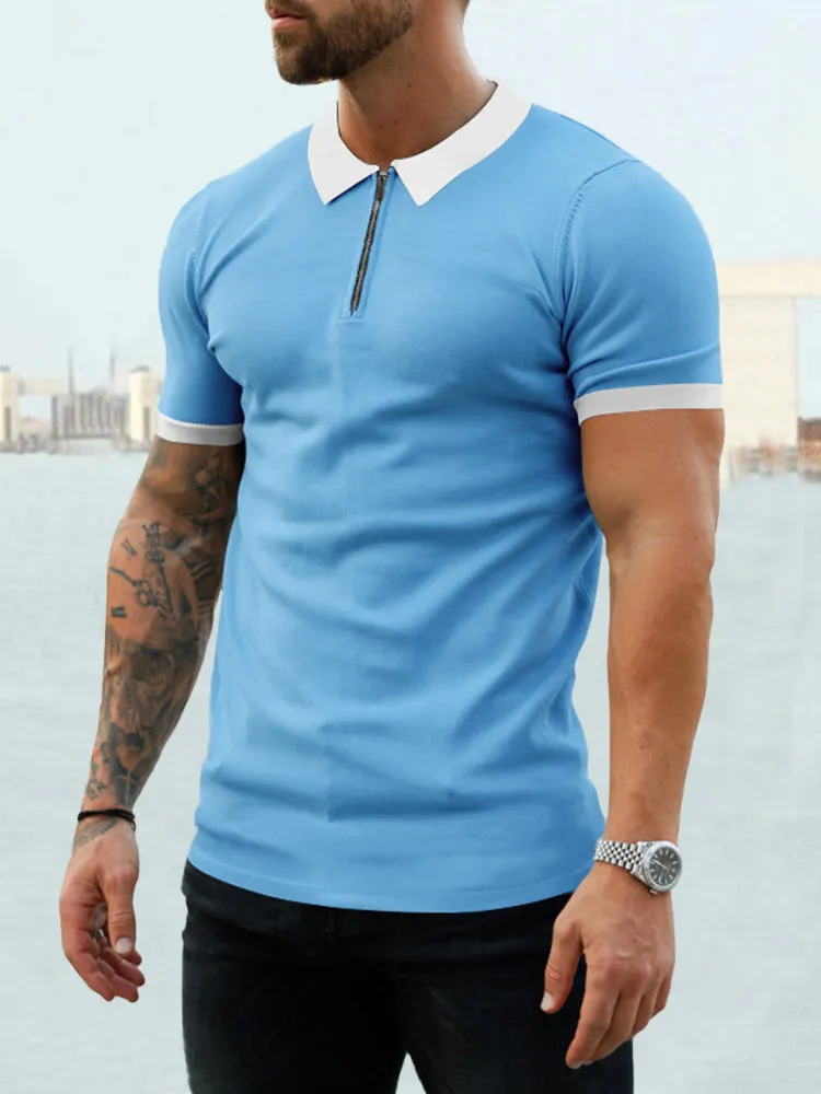 Cozy Splicing Short Sleeves Polo Shirt