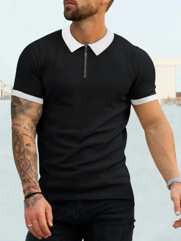 Cozy Splicing Short Sleeves Polo Shirt