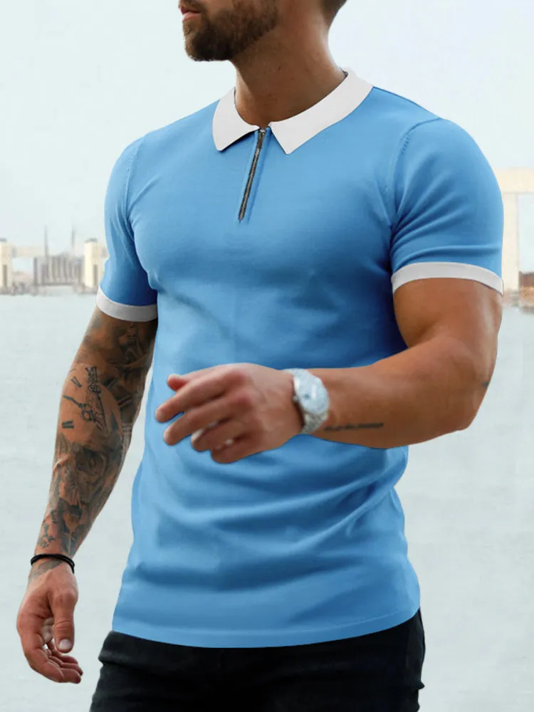 Cozy Splicing Short Sleeves Polo Shirt