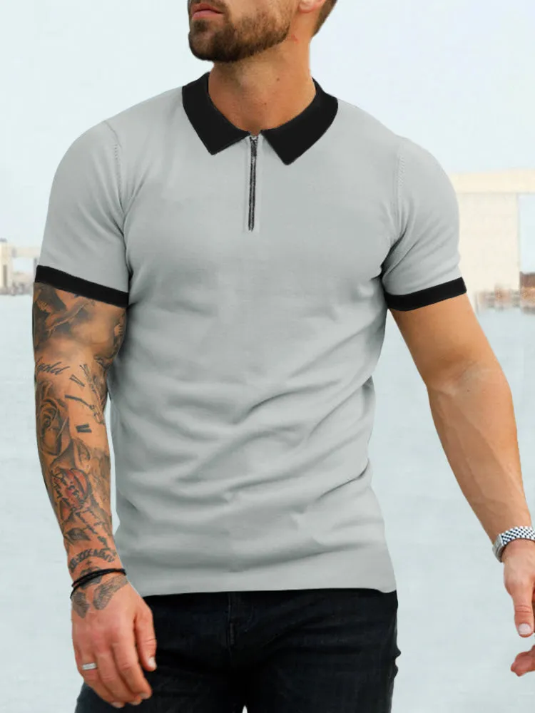 Cozy Splicing Short Sleeves Polo Shirt