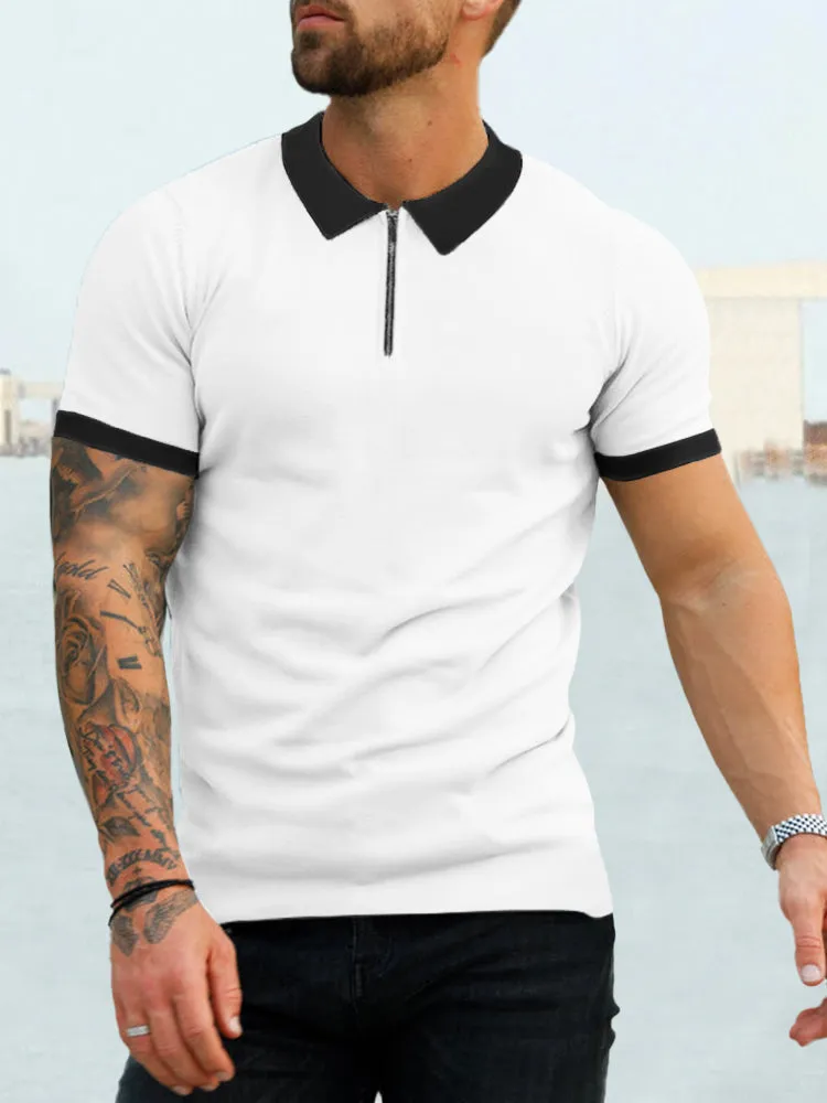 Cozy Splicing Short Sleeves Polo Shirt