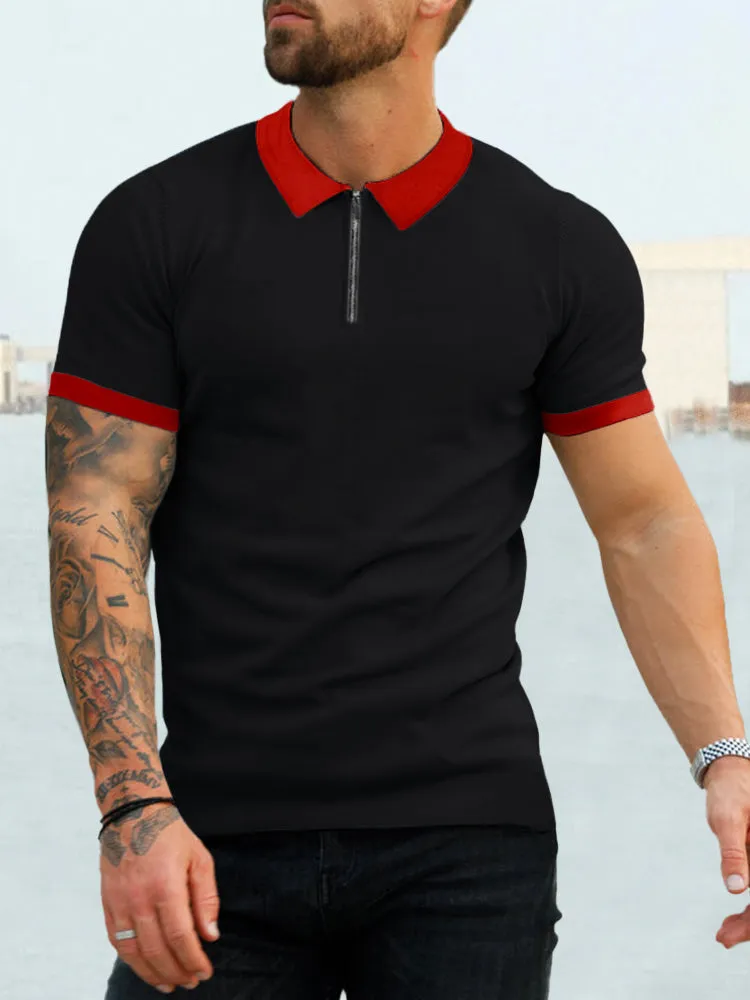 Cozy Splicing Short Sleeves Polo Shirt