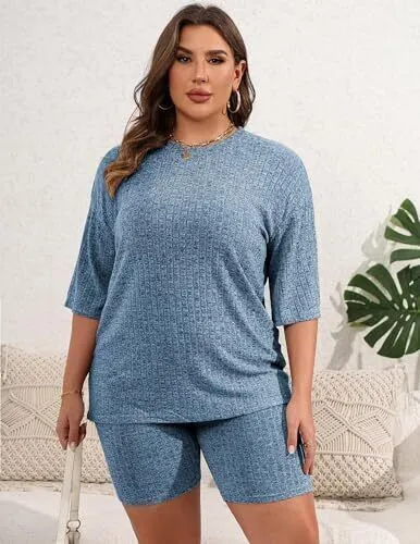 Ekouaer Pajamas 2 Piece Lounge Sets Ribbed Knit Matching