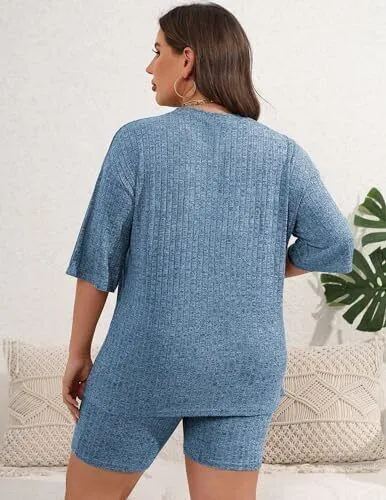 Ekouaer Pajamas 2 Piece Lounge Sets Ribbed Knit Matching