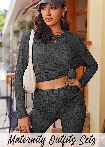 Ekouaer Pajamas 2 Piece Lounge Sets Ribbed Knit Matching