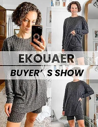 Ekouaer Pajamas 2 Piece Lounge Sets Ribbed Knit Matching