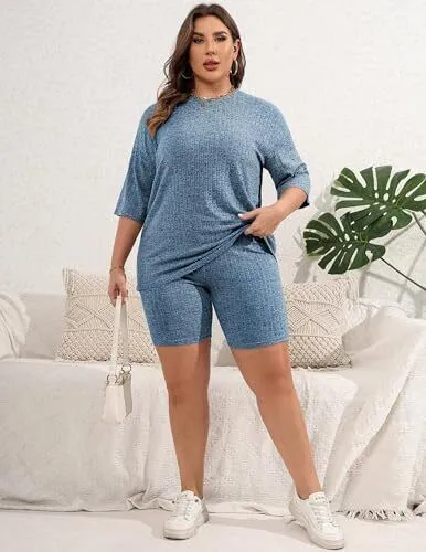 Ekouaer Pajamas 2 Piece Lounge Sets Ribbed Knit Matching