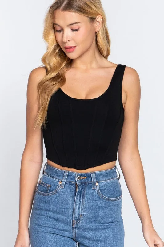 ELOWEN CURVED HEM LINED KNIT TANK TOP