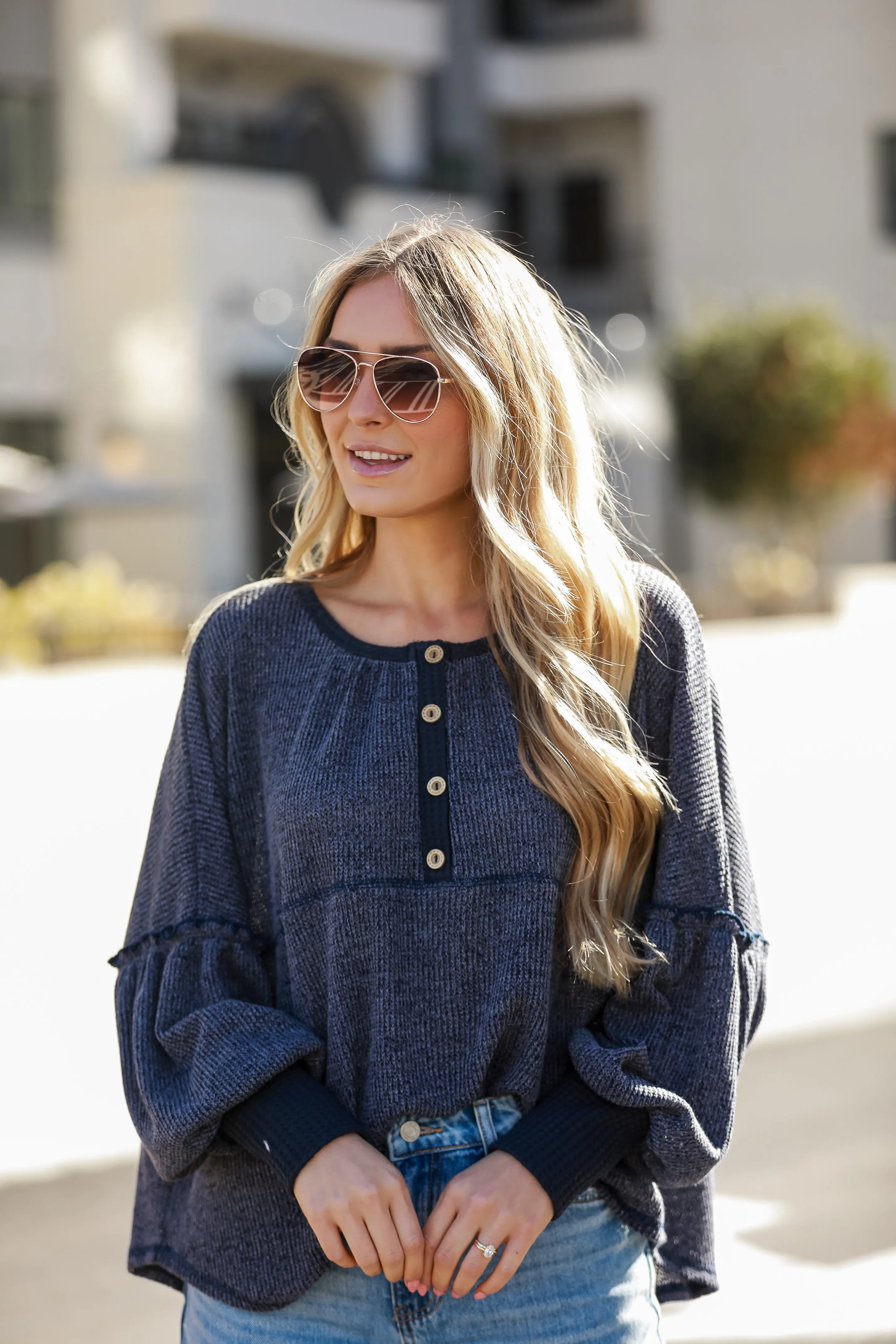 FINAL SALE - Comfy Intentions Navy Oversized Knit Top