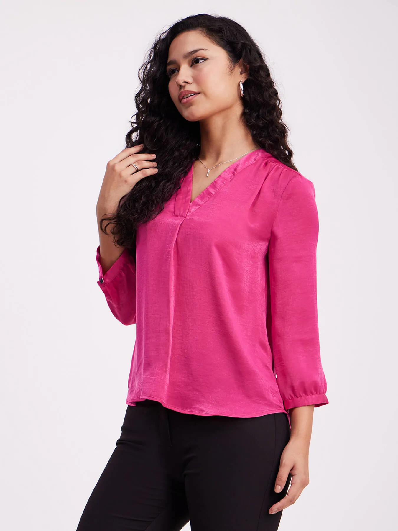 Front Pleat Detail Top - Fuchsia