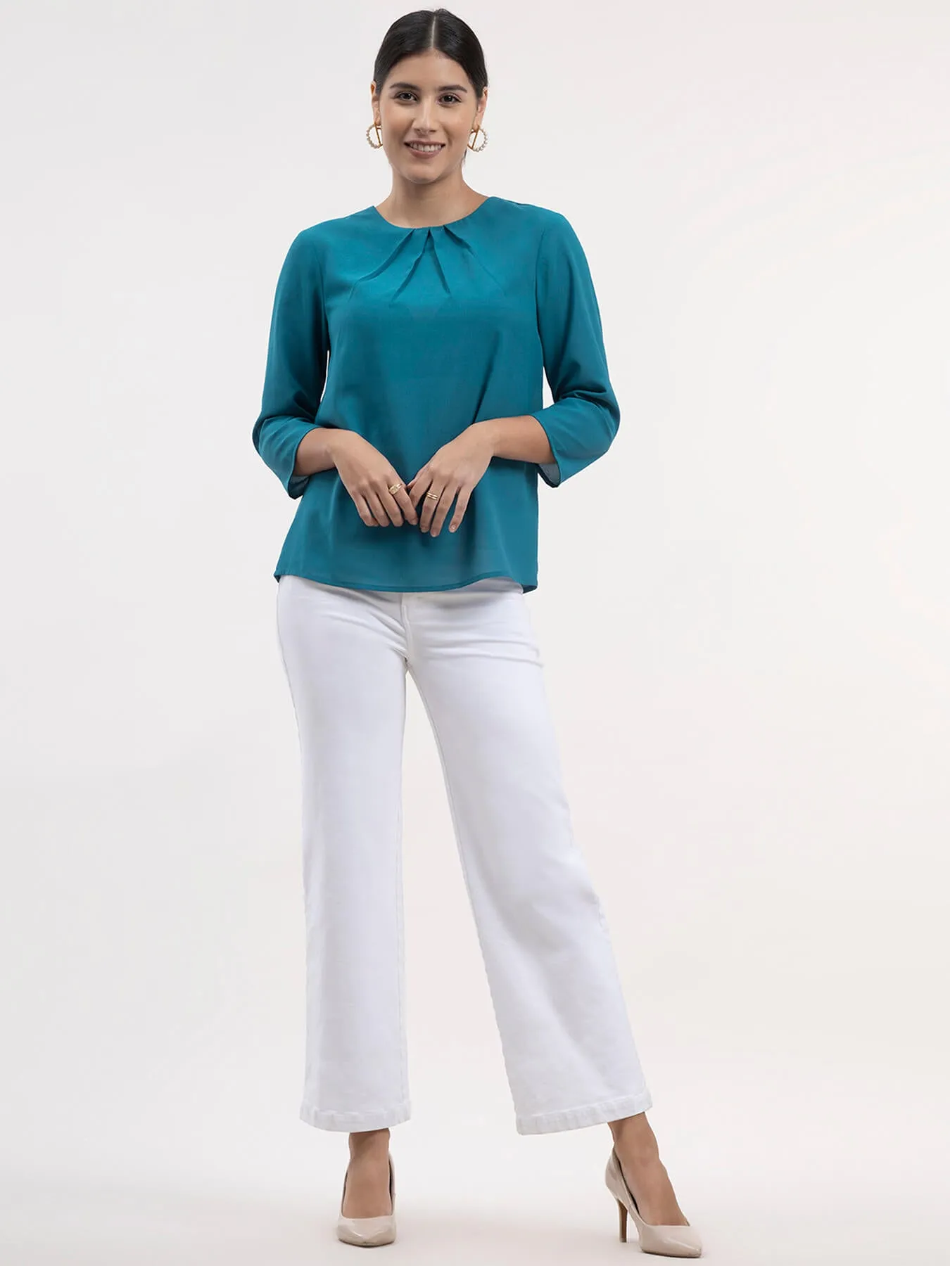 Front Pleat Detail Top - Teal