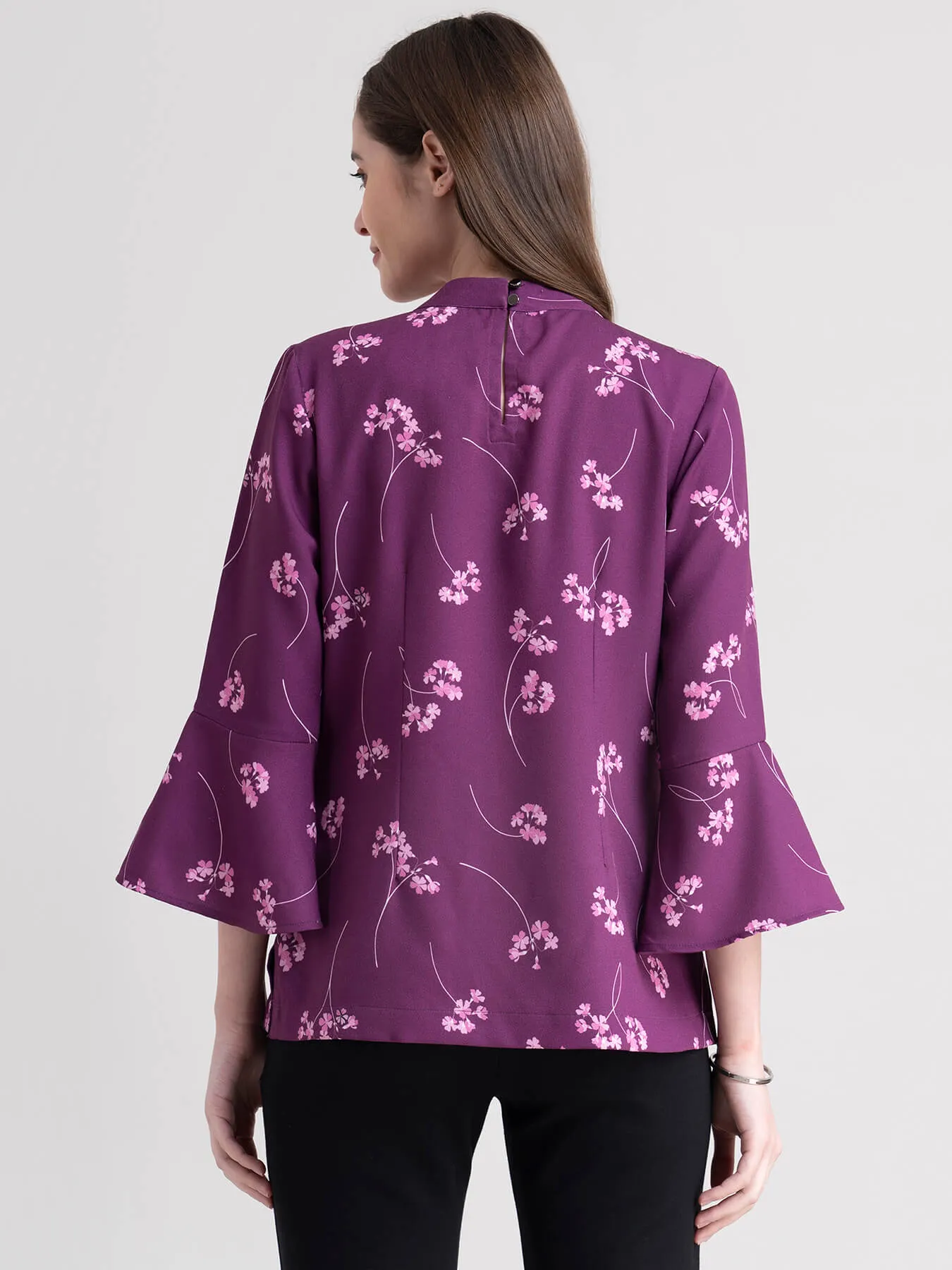 High Neck Floral Top - Plum