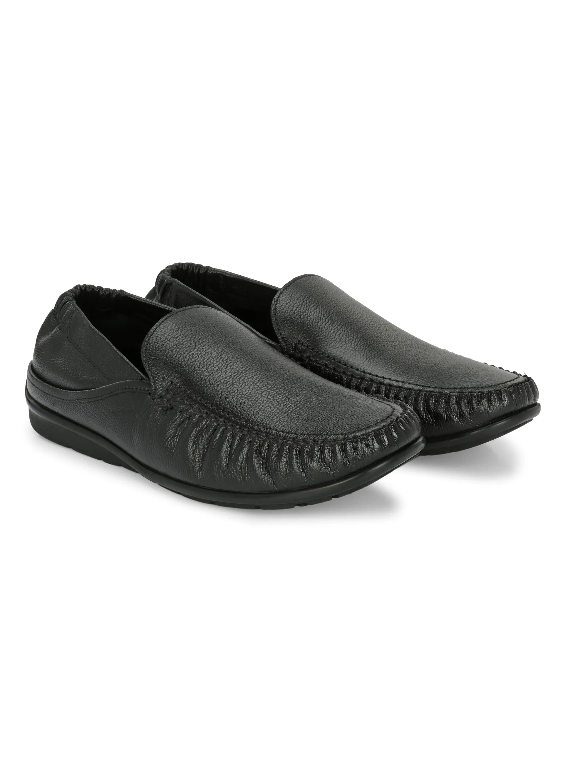 Hitz Men's Black Leather Slip-On Comfort Loafer Shoes