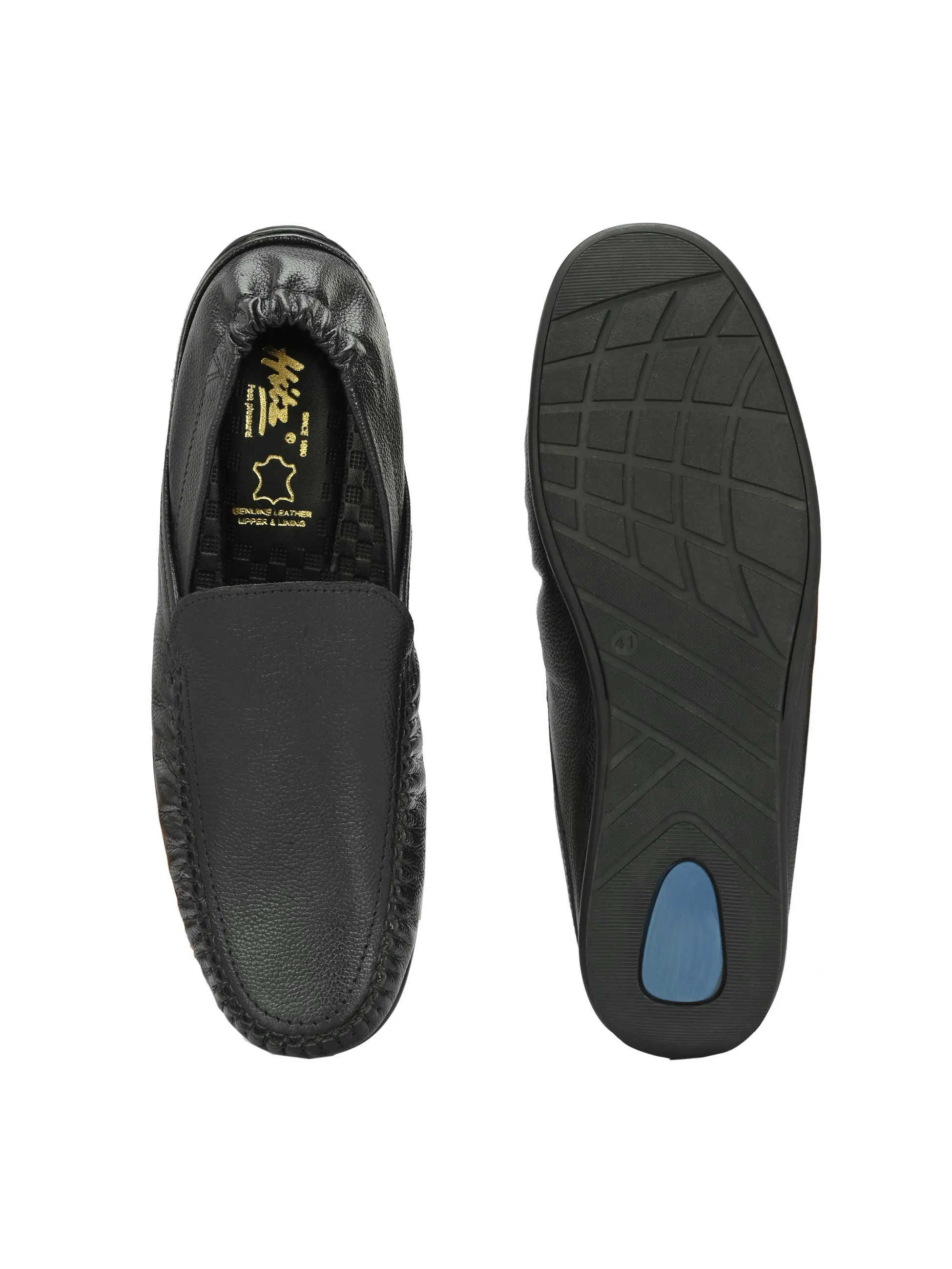 Hitz Men's Black Leather Slip-On Comfort Loafer Shoes