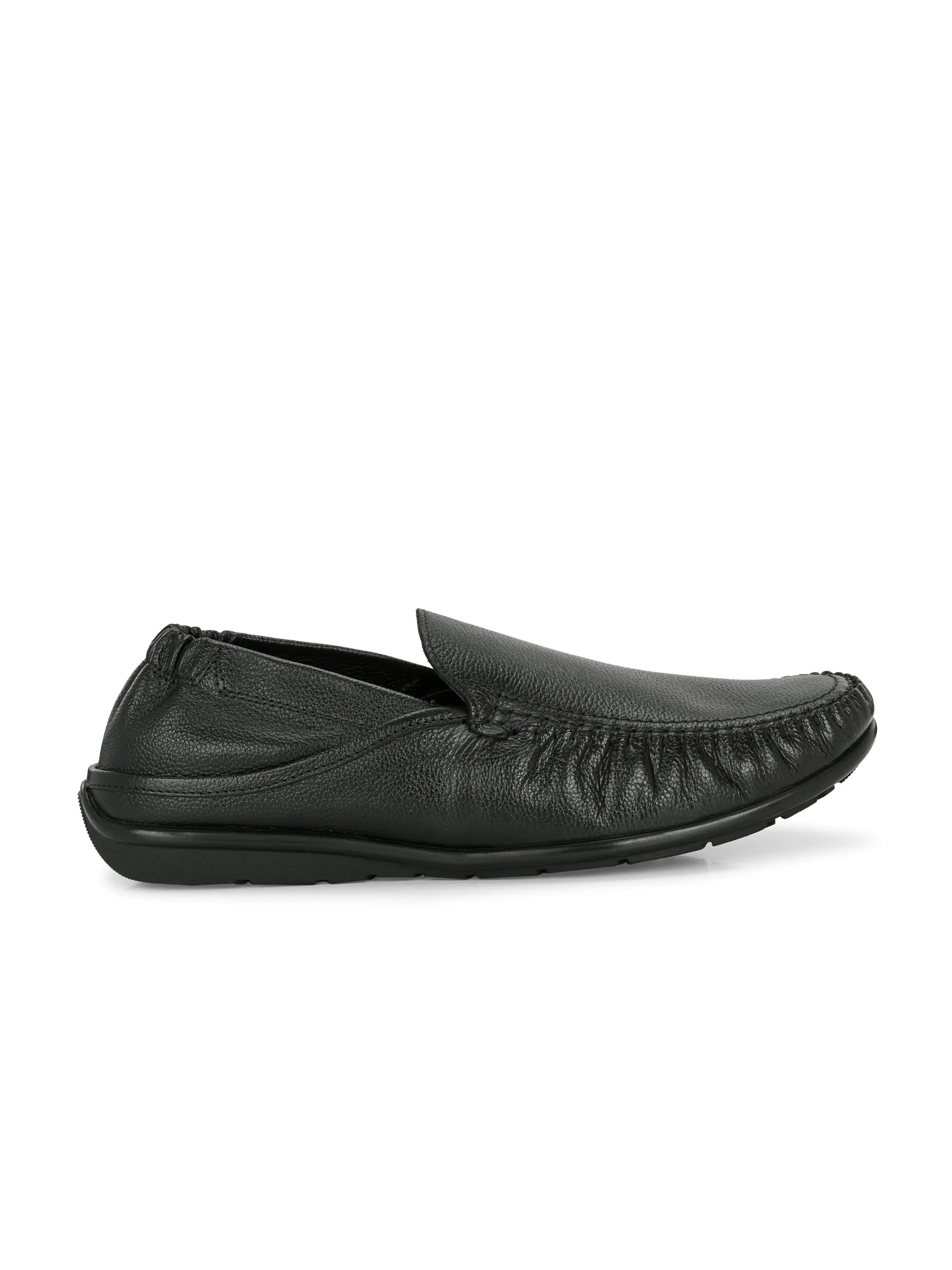 Hitz Men's Black Leather Slip-On Comfort Loafer Shoes